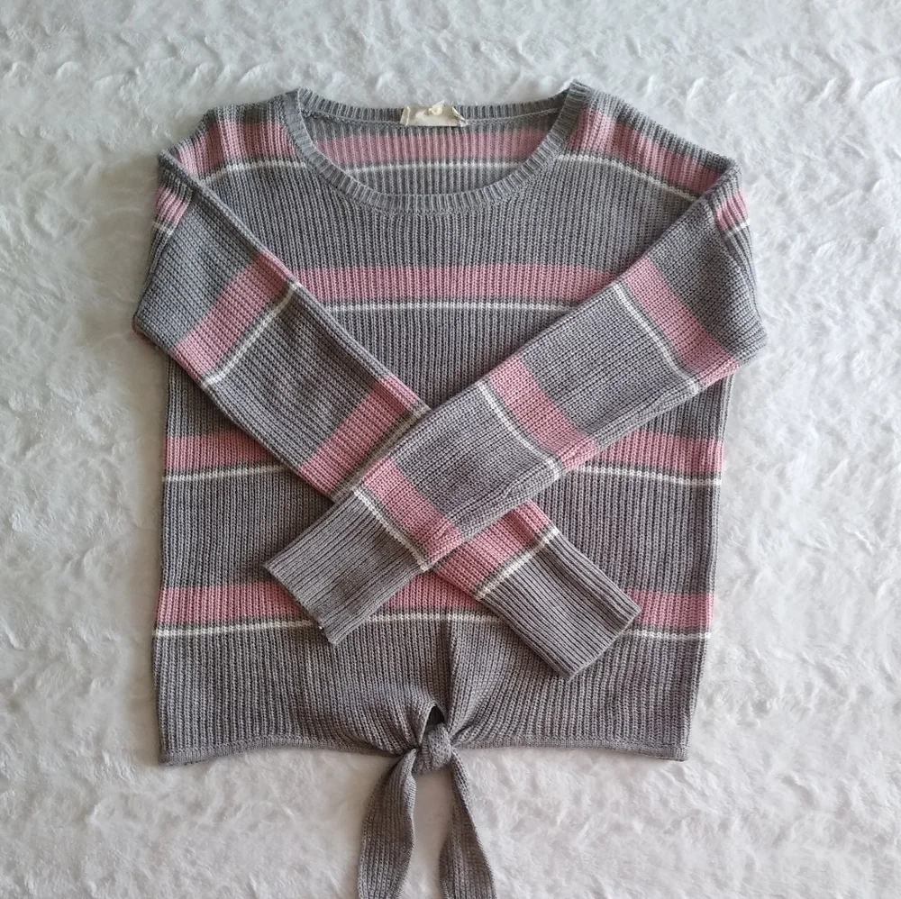 Pink Republic Striped Tie Front Sweater
